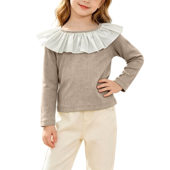 Toddler Girls Solid Color Lace Soft Top, Long Sleeve Ribbed, Shirt ...