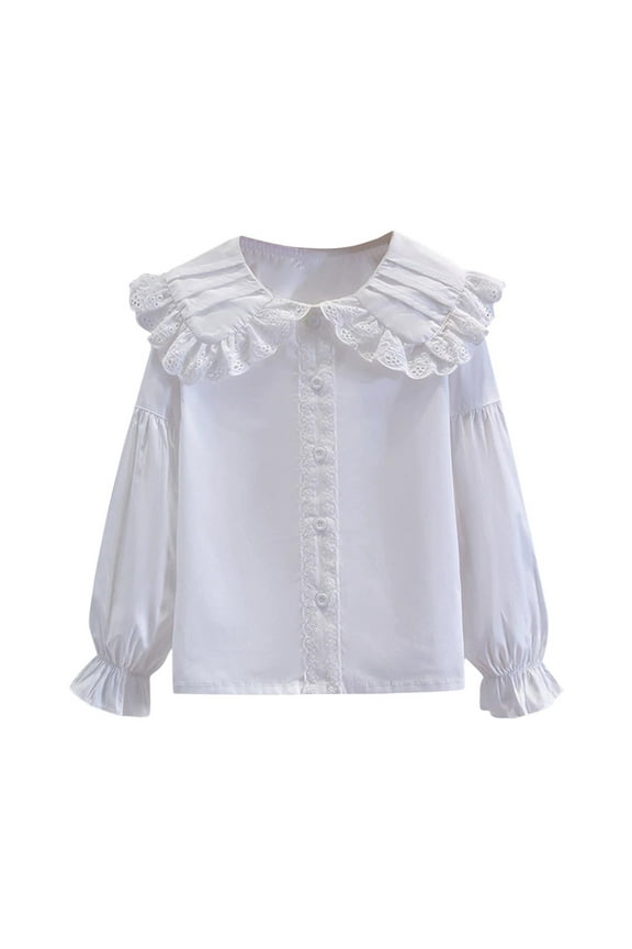 Toddler Girls Solid Color Long Sleeve Crew Neck T Shirt Kids Cotton Casual Tee Breathable Lightweight Top Plain Comfy Soft Basic Tshirt 5-6 Years White