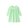thumbnail image 1 of Toddler Girls Solid Color Long Sleeve Swing Dress, Crew Neck Gathered Chest A-Line Casual Kids Dress, European Style Soft Outfit for Spring Autumn Daily School Outdoor(Light Green,6-7 Years), 1 of 4