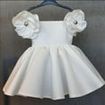 thumbnail image 1 of Toddler Girls Solid Color Retro Flowers Short Sleeve Birthday Party Gown Kids Dresses Casual Dress Spring Midi Dresses For Girl, 1 of 4