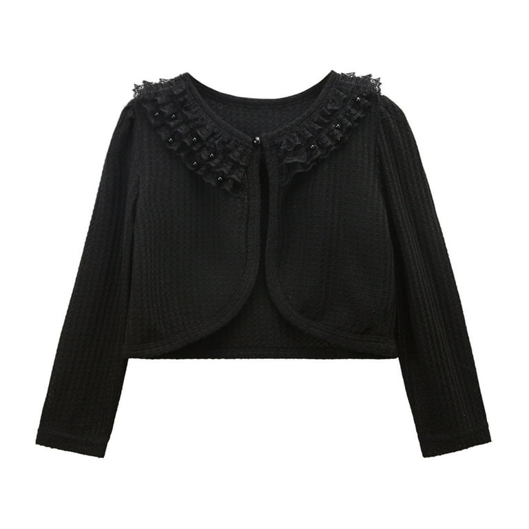 Toddler Girls Sparkle Bolero Cardigan Solid Color Long Sleeve Button Closure Knitted Shrug Cropped Sweaters Tops Casusal Loose Comfy Jacket Tops