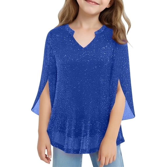 Toddler Girls Sparkling Top With Threads Mesh Layered Design Summer Long Sleeve Shirt Casual Blouse Clothes