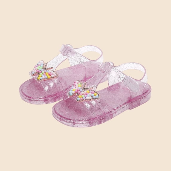 Toddler Girls Sparkly T-Strap Jelly Sandals Cushioned Hook and Loop Sandals Pink 13