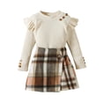 thumbnail image 1 of Toddler Girls Spring 2 Piece Outfits Long Sleeve Ruffle Ribbed Tops Button Plaid Skirt Set, 1 of 9