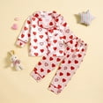 thumbnail image 1 of Toddler Girls Spring Autumn Long Sleeve Lapel Sateen Home Suit Love Heart Printed Elasticated Pants Valentine's Day Girl's Suit, 1 of 8