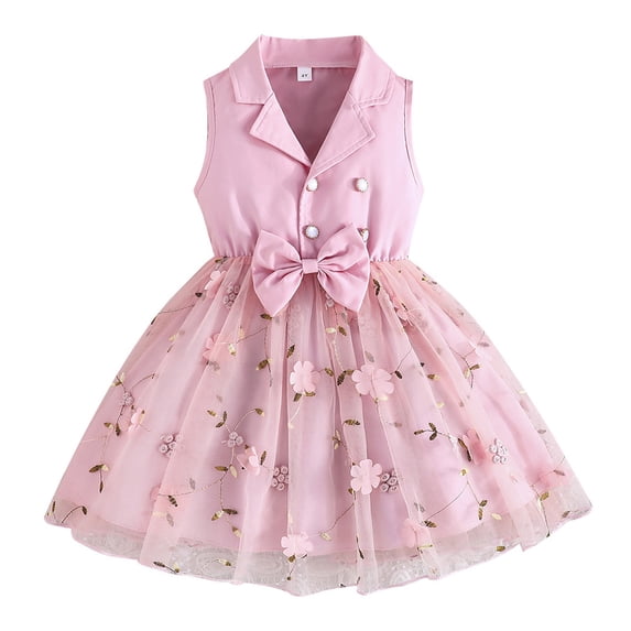 Toddler Girls Spring Dress Elegant With Suit Collar Design Everyday Wear Fors Ideal Ages 4 To 7 Easy Care Graduation Dress For Girls Size 4-5T