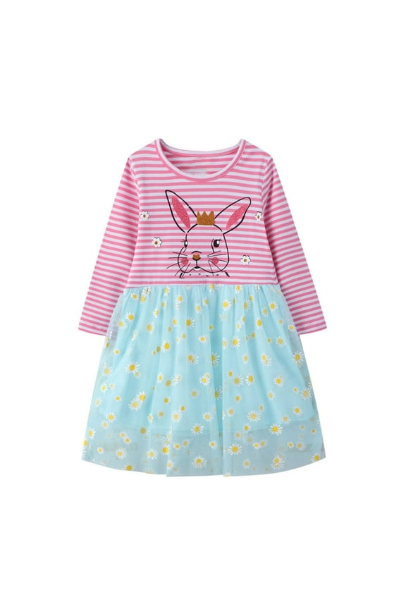 Toddler Girls Spring Dresses Long Sleeved Easter Bunny Print Dresses Girls Clothes Size 4T
