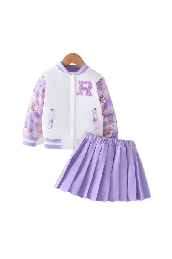 Unicorn Outfit for Girls Size 4Y-7Y Baseball Jacket Skirt