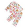 thumbnail image 1 of Toddler Girls Spring Pajamas 12M 18M 24M 3Y 4Y 5Y  Flower Print Long Sleeve Lapel Button Closure Tops + Elastic Waist Pants Sleepwear, 1 of 9