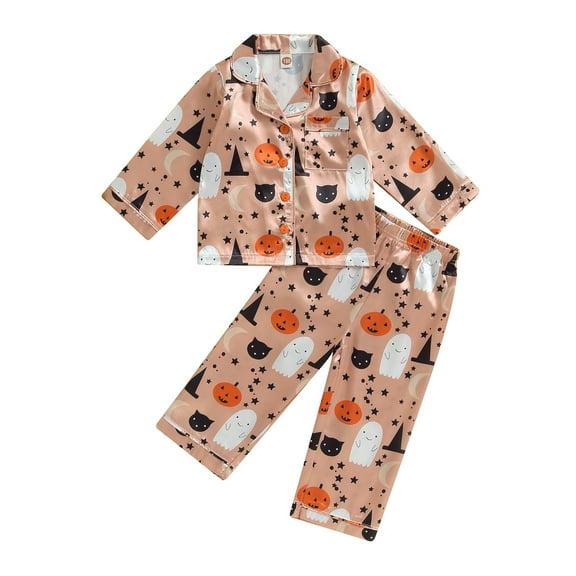 Toddler Girls Spring Pajamas 12M 18M 24M 3Y 4Y 5Y Flower Print Long Sleeve Lapel Button Closure Tops Elastic Waist Pants Sleepwear