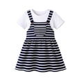 thumbnail image 1 of HILEELANG 2-8T Toddler/Little Girls Navy Ivory Stripe 100% Cotton Dress Size 5, 1 of 6