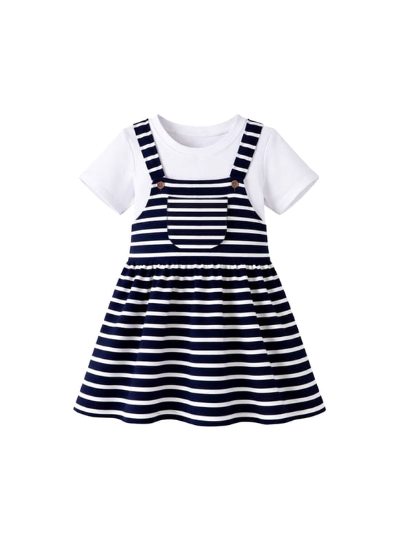 2-8T Toddler/Little Girls Navy Ivory Stripe 100% Cotton Dress Size 5