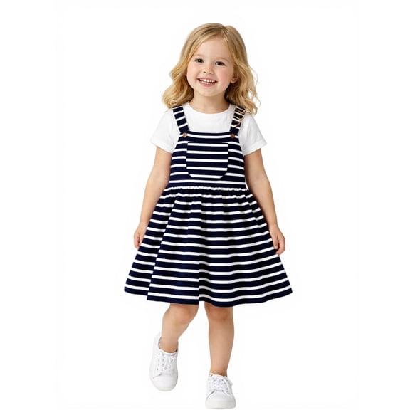 HILEELANG 2-8T Toddler/Little Girls Navy Ivory Stripe 100% Cotton Dress Size 5
