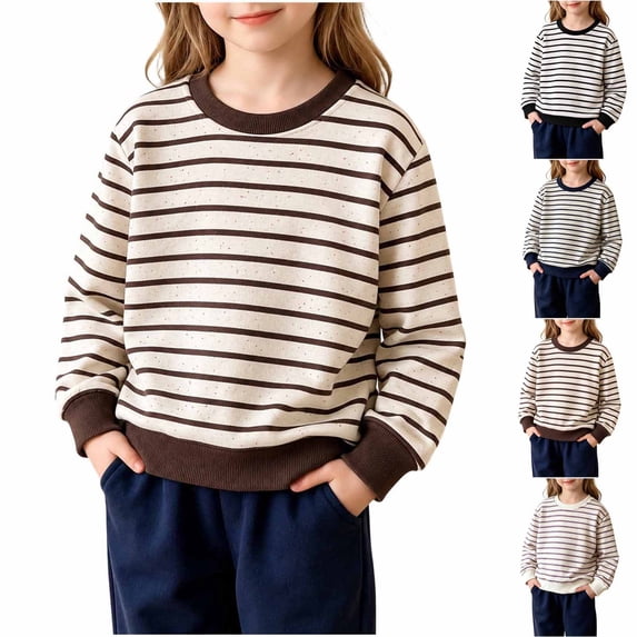 Toddler Girls Striped Long Sleeve Shirt Size 2-10Y Loose Crewneck Tshirt Sweatshirt Vintage Fall Pullover Top Coffee 2-3 Years
