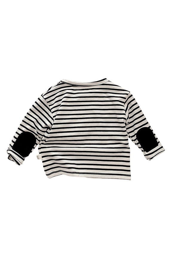 Toddler Girls' Striped Long Sleeve Tee with Colorful Elbow Patches - Soft Cotton-Blend Crewneck Top for Everyday Play