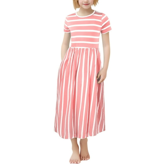 Toddler Girls Striped Print Dresses Short Sleeve Clothes Summer Dress