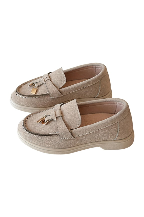Toddler Girls Suede Loafers Casual Tassel Dress Flat Boat Shoes Slip on School Uniform Moccasin Walking Shoes Beige 9 Toddler