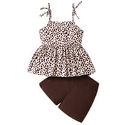 Toddler Girls Summer 2 Piece Outfits Leopard Tie Knot Cami Top and Short Set Baby Birthday Party Clothes 3T