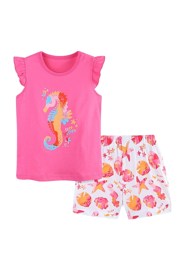 Toddler Girls Summer 2Pcs Outfits Set – Cute Flower Short Sleeve T-Shirt + Pants Gift Idea Summer 2Pcs Gift Outfits Set Girls Summer Set 2-8 Years,7-8 Years