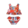 thumbnail image 1 of Toddler Girls Summer Bikini Set, Floral Print Sleeveless Crew Neck A-Line Tank Tops + Ruffle Triangle Shorts Swimsuit, 1 of 8