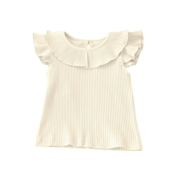 Toddler Girls Summer Casual T-Shirt Baby Girls Comfort Ruffle Short Sleeve Solid Color Ribbed Tops Tees for 0.5-4 Years