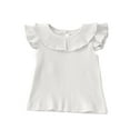 thumbnail image 1 of Toddler Girls Summer Casual T-Shirt Baby Girls Comfort Ruffle Short Sleeve Solid Color Ribbed Tops Tees for 0.5-4 Years, 1 of 2