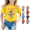thumbnail image 1 of Toddler Girls Summer Casual Tops Crew Neck T Shirts Carnival Print Short Sleeve T Shirt Top Size 3-4T , Yellow, 1 of 4