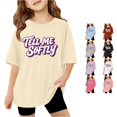 thumbnail image 1 of Toddler Girls Summer Casual Tops Crew Neck T Shirts Stylish Graphic Letter Print Tops Tees Size 3-4T ,Beige, 1 of 4