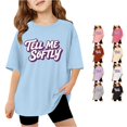 thumbnail image 1 of Toddler Girls Summer Casual Tops Crew Neck T Shirts Stylish Graphic Letter Print Tops Tees Size 3-4T ,Blue, 1 of 4