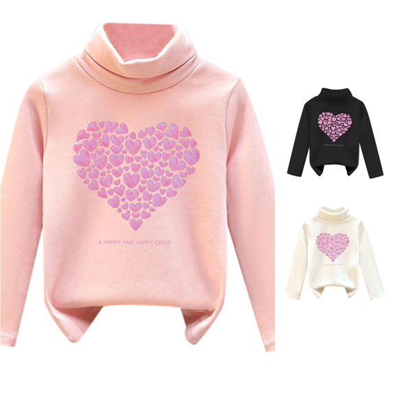 Toddler Girls Summer Casual Tops Long Sleeve T Shirts High Collar 3D Heart Print Unisex Pullover Sweatshirt Size 18-24 Months ,Pink