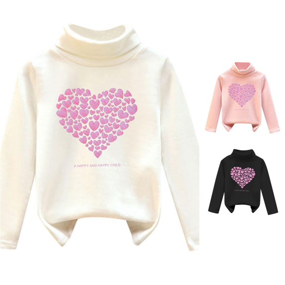 Toddler Girls Summer Casual Tops Long Sleeve T Shirts High Collar 3D Heart Print Unisex Pullover Sweatshirt Size 3-4T ,White