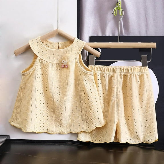 Toddler Girls Summer Clothes Eyelet Loose Halter Sleeveless Tank Top   Shorts 2 Pieces Outfits for 0-10 Years