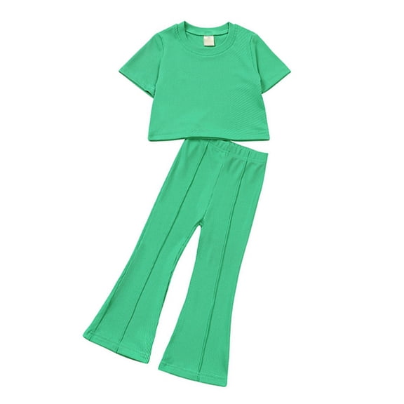 Toddler Girls Summer Clothes Sets Casual Suit Short Sleeve T-Shirt  Bell Bottom Flared Pants 1-10 Years