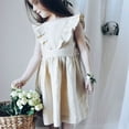 thumbnail image 1 of Toddler Girls Summer Cotton Linen Dresses Ruffle Flying Sleeve Sleeveless Casual A Line Beach Party Sundress 2-6 Years, 1 of 6