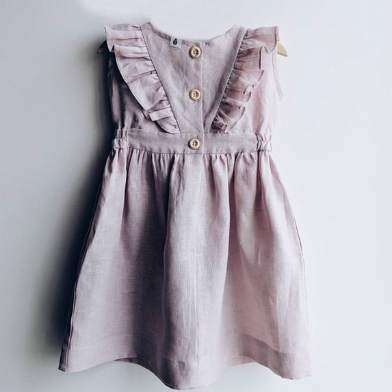 Toddler Girls Summer Cotton Linen Dresses Ruffle Flying Sleeve Sleeveless Casual A Line Beach Party Sundress 2-6 Years