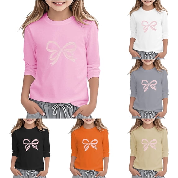 Toddler Girls Summer Cute Tops 3/4 Sleeve Round Neck Bow Graphic Print Casual Top Size 3-4T , Pink