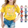 thumbnail image 1 of Toddler Girls Summer Cute Tops Easter Print Short Sleeve T Shirt Round Neck Tee Top Size 2-3T , Yellow, 1 of 4