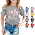 thumbnail image 1 of Toddler Girls Summer Cute Tops Easter Print Short Sleeve T Shirt Round Neck Tee Top Size 3-4T , Gray, 1 of 4