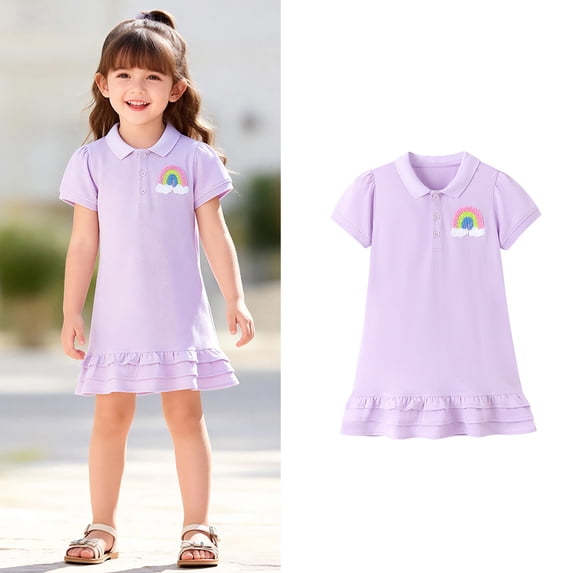 Toddler Girls Summer Dress Short Sleeve Polo Dress Cute Embroidered Girls Casual Dresses Size 3-4 Years Dresses for Little Girls