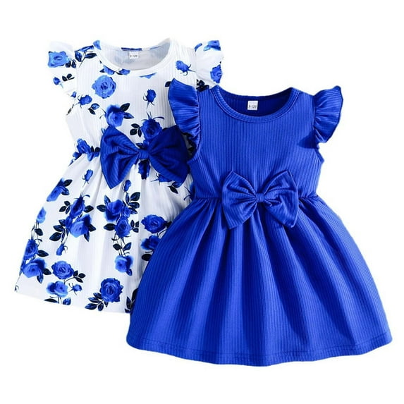 Toddler Girls Summer Dresses Casual Sleeveless Bow Knot Ruffled Hem Two Piece Set For Kids Size 2-3T
