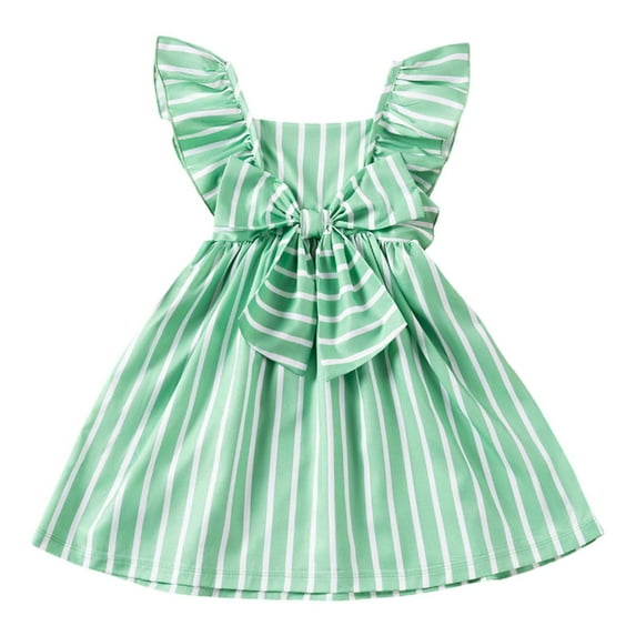 Toddler Girls Summer Dresses Casual Striped Bow A Line Dress With Flutter Sleeves Clothes for Kids Size 2-3T