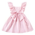 thumbnail image 1 of Toddler Girls Summer Dresses Casual Striped Bow A Line Dress With Flutter Sleeves Clothes for Kids Size 4-5T, 1 of 7