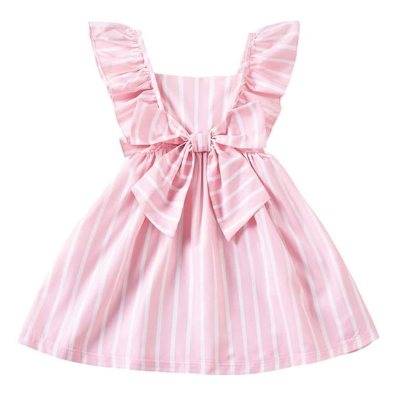 Toddler Girls Summer Dresses Casual Striped Bow A Line Dress With Flutter Sleeves Clothes for Kids Size 4-5T