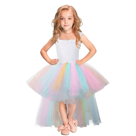 Toddler Girls Summer Dresses Party Elegant Tutu With Bow Kids Performance Formal Wear Girls Fancy Dress Size 4-5T