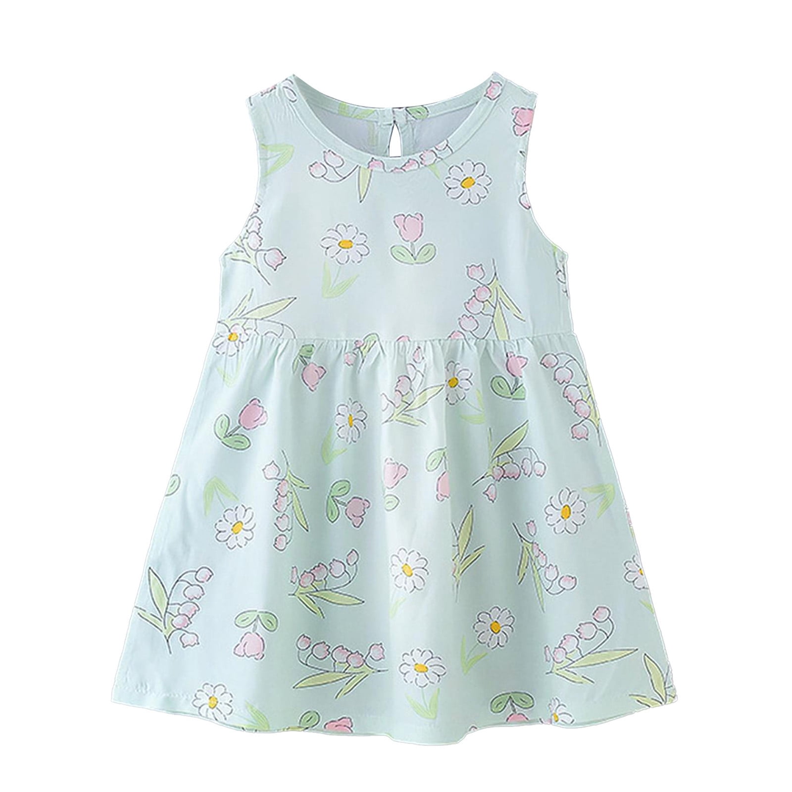 Adorable Floral Print Toddler Girl Summer Dress - Smocked Neckline & Fly Sleeves