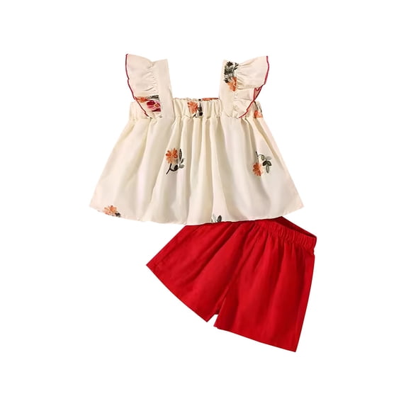 Toddler Girls Summer Flower Prints Tops Vest Shorts 2pcs Outfits For Children Clothes