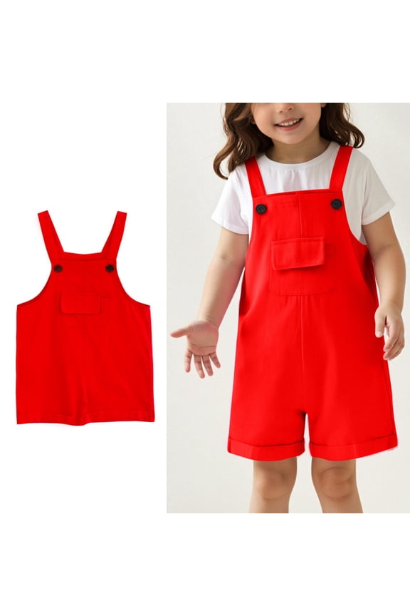 Toddler Girls Summer Jumpsuits Comfortable Red Rompers with Pockets for Outdoor Activities Girls Jumpsuits Size 3-4 Years