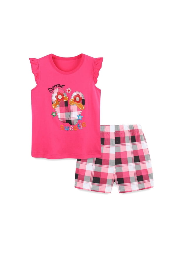 Toddler Girls Summer Outfit 2PCS Outfits Clothes Set Children's Clothing Cotton Top and Shorts Clothing Set Hot Pink 6-7 Years