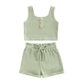 thumbnail image 1 of Toddler Girls Summer Outfit Sets Solid Color Button Vest + Ribbed Drawstring Shorts 6 Months-4 Years, 1 of 8