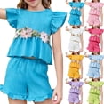 thumbnail image 1 of Toddler Girls Summer Outfit Sleeveless Ruffle Top and Elastic Shorts Set Kids Short Set for 1-8 Years 1-2Years Sky Blue, 1 of 1